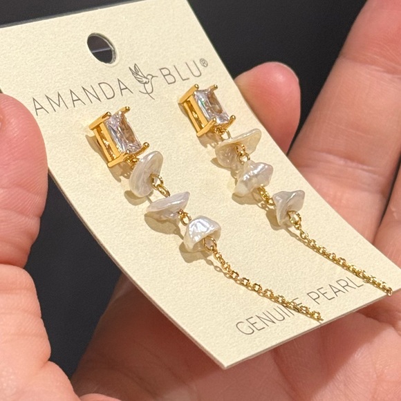 AMANDA BLU Genuine Pearl Triple Drop Good Chain Earrings NEW - Picture 2 of 4